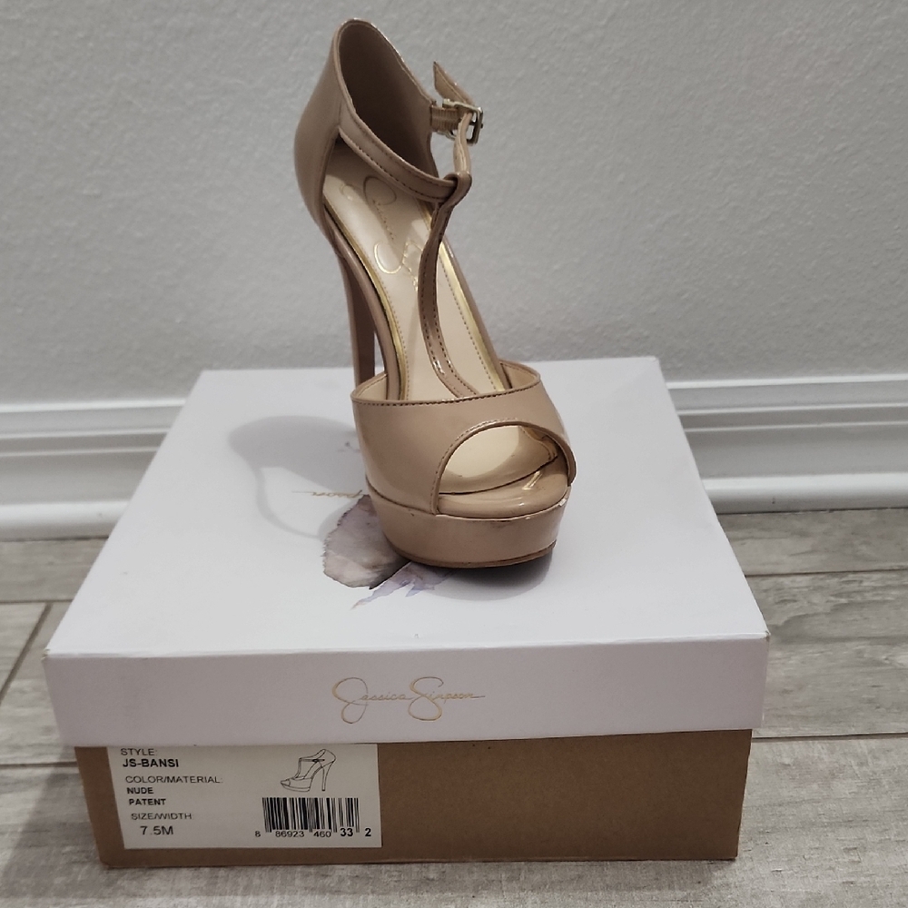 Jessica Simpson Beige T-Strap Platform Stiletto Heels